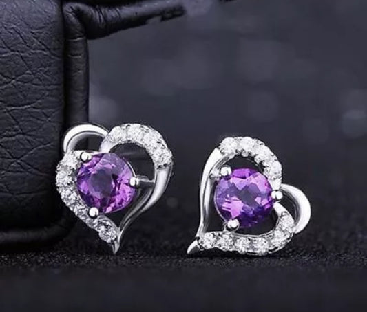 Purple heart earrings