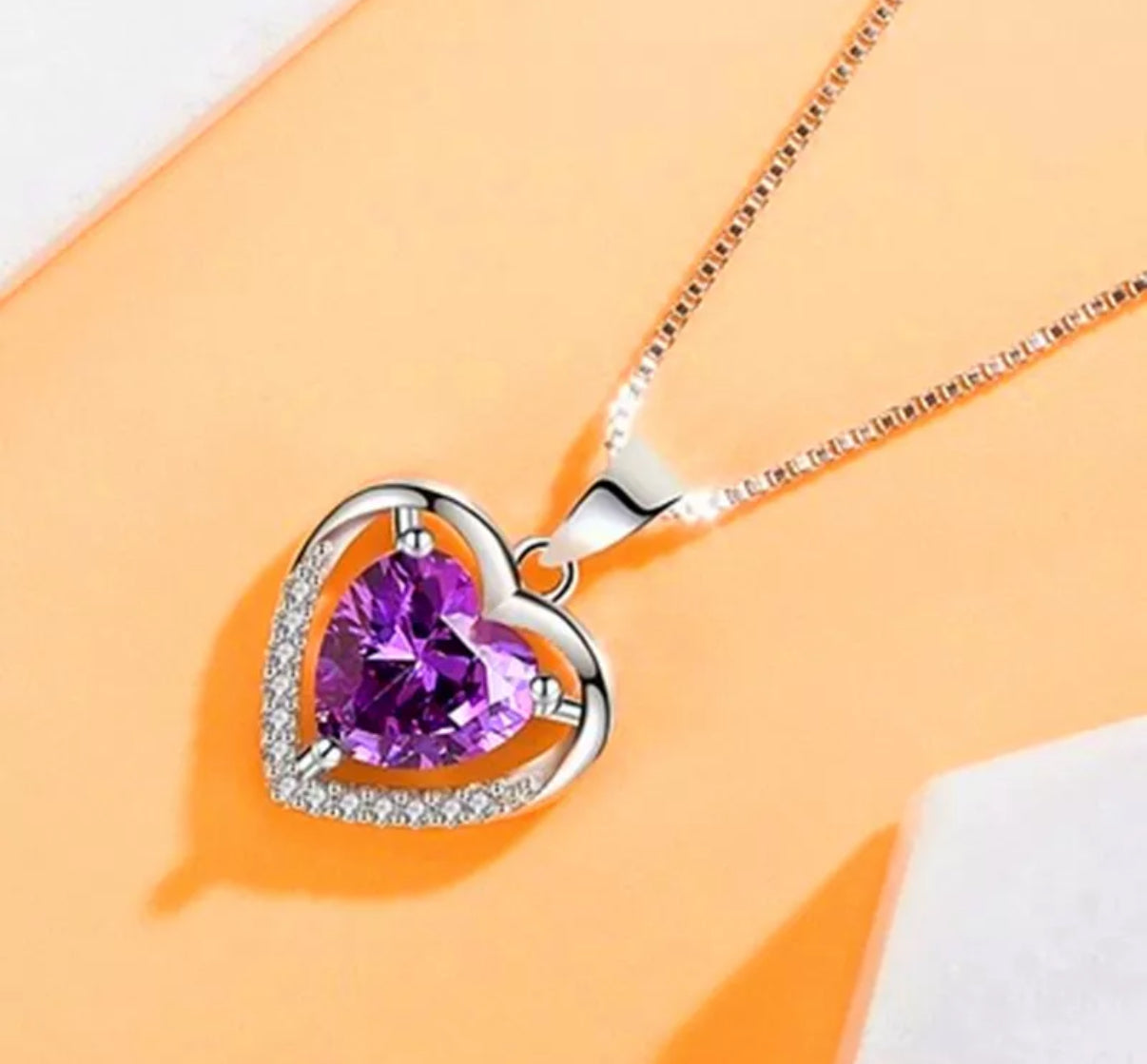 925 sterling silver purple heart necklace