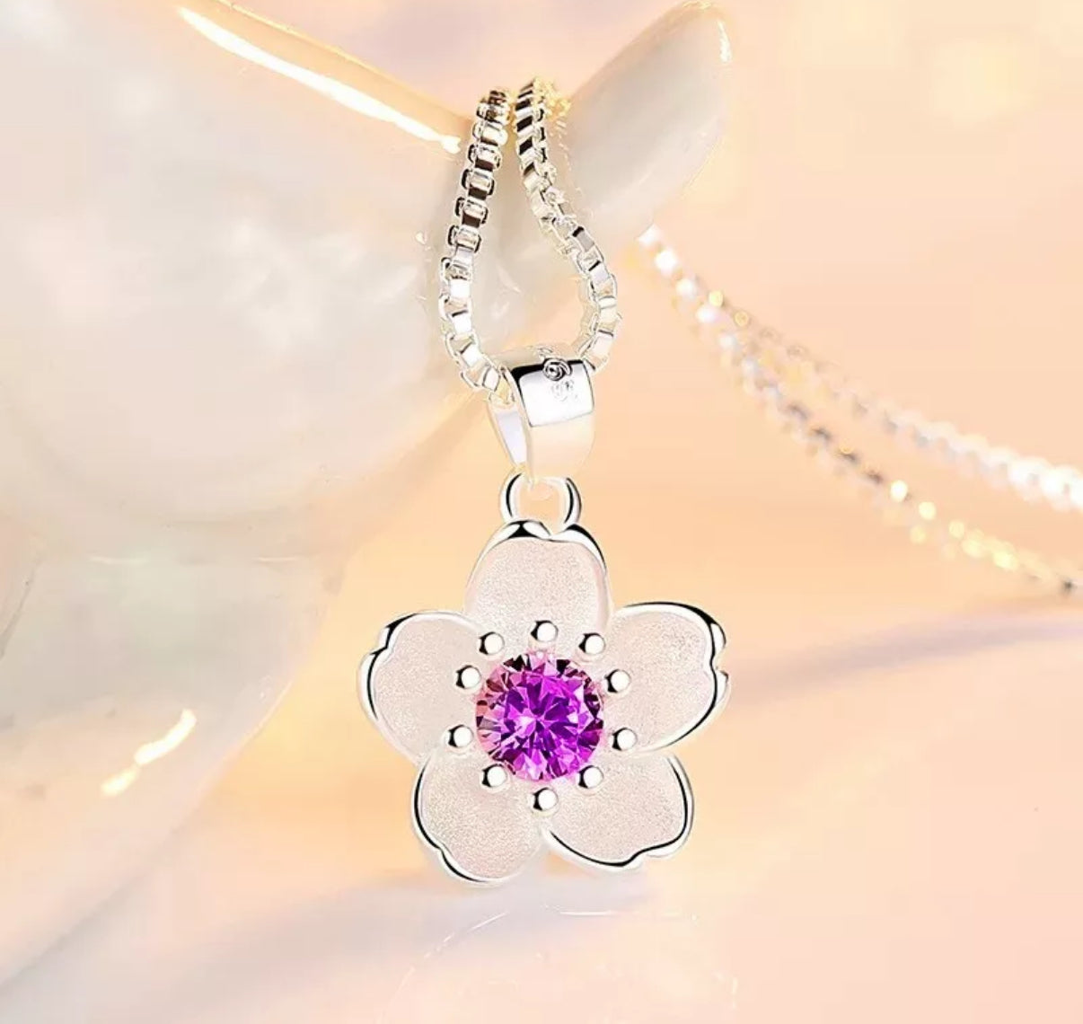 925 sterling silver purple flower necklace