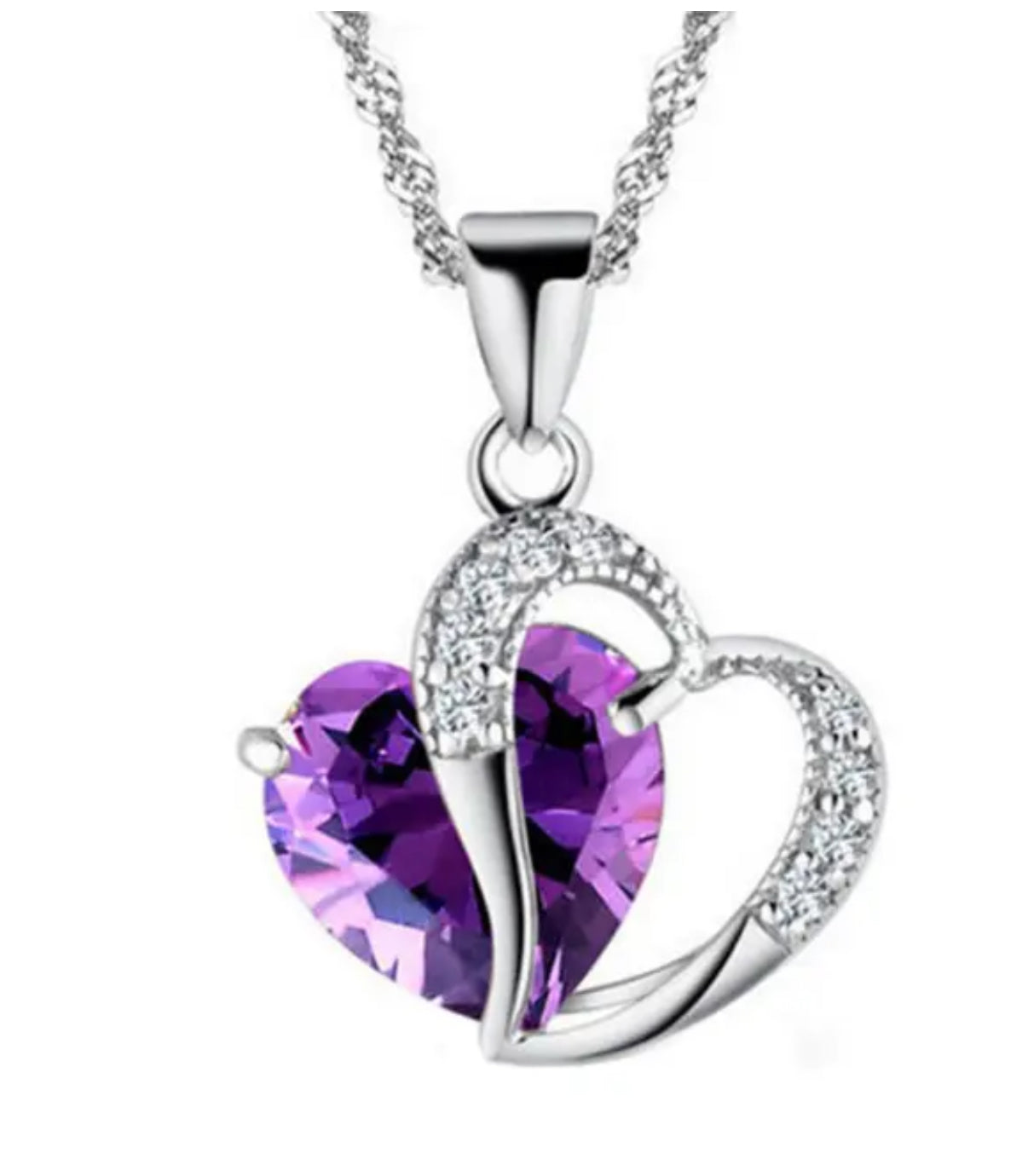 925 sterling silver purple heart necklace