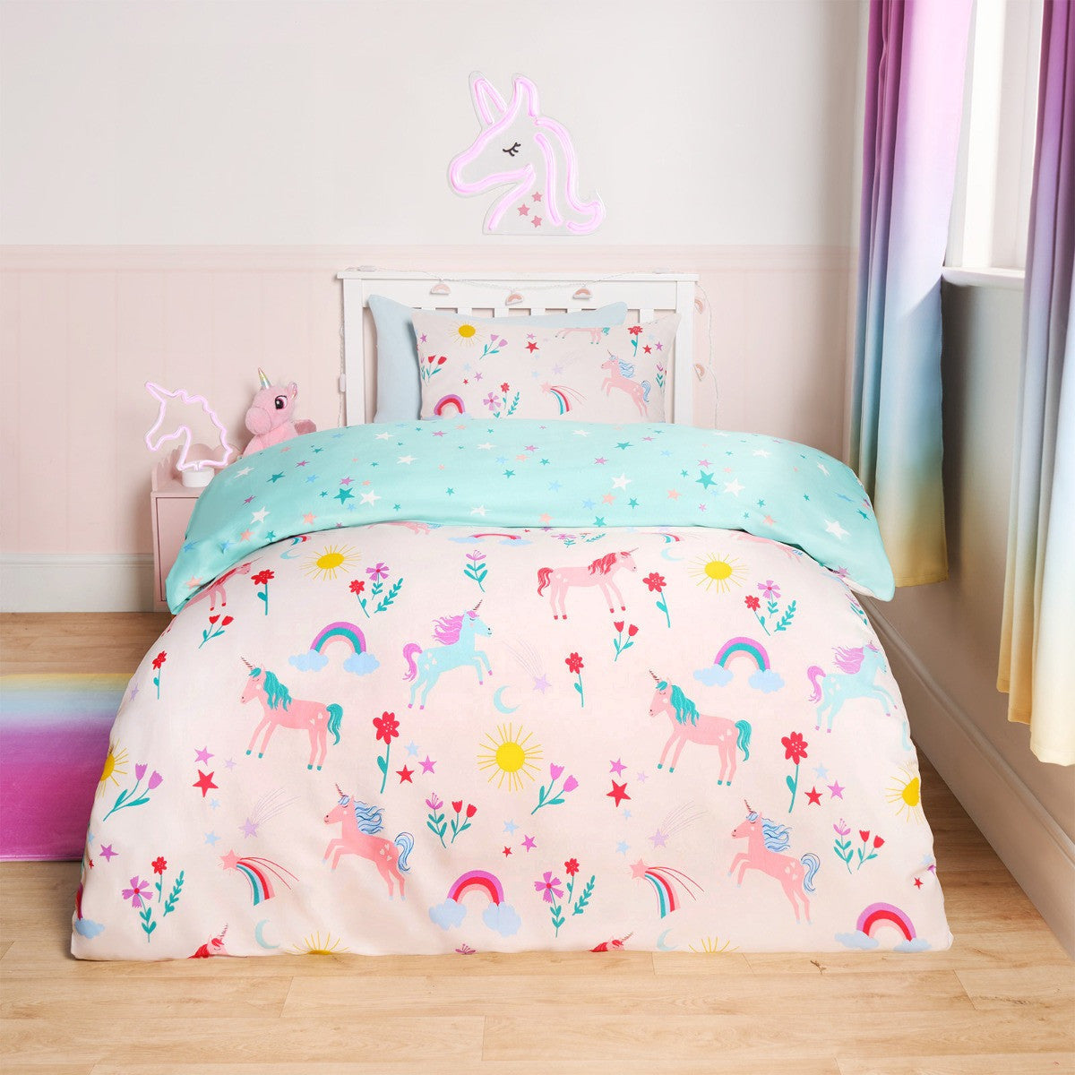 Unicorn Magic Reversible Duvet Cover Set - Pink/Blue