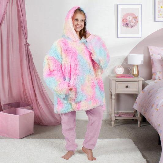 Kids Fluffy Tie Dye Hoodie Blanket - Multi