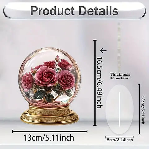 Acrylic Snow Globe with Romantic Roses 2D ornament