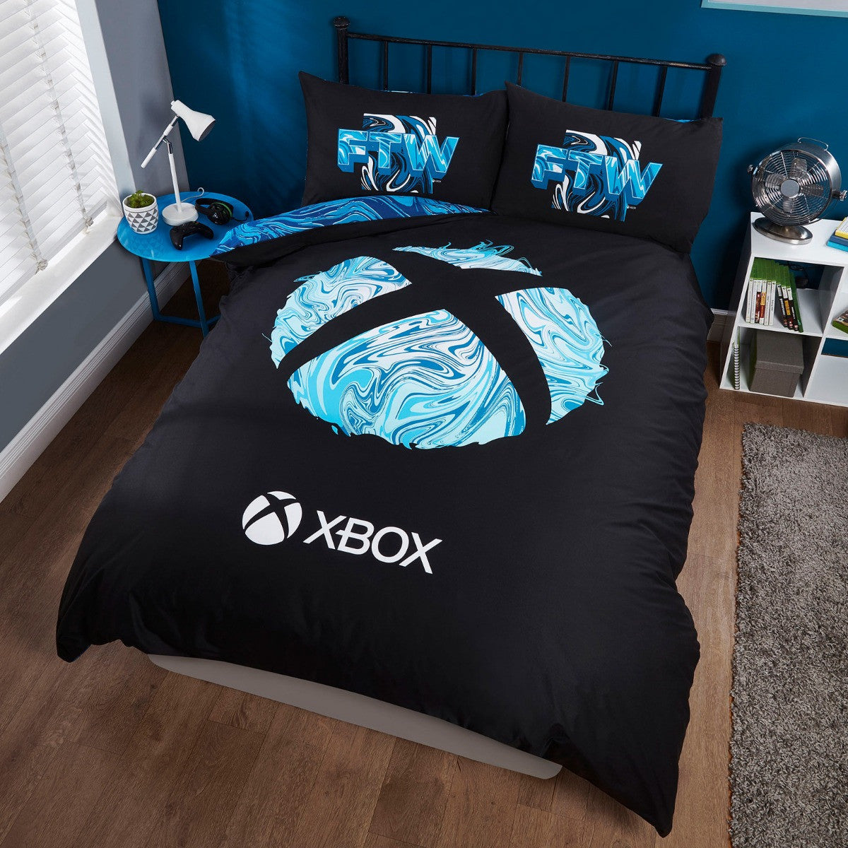 Xbox Marble Print Reversible Duvet Set, Blue - King